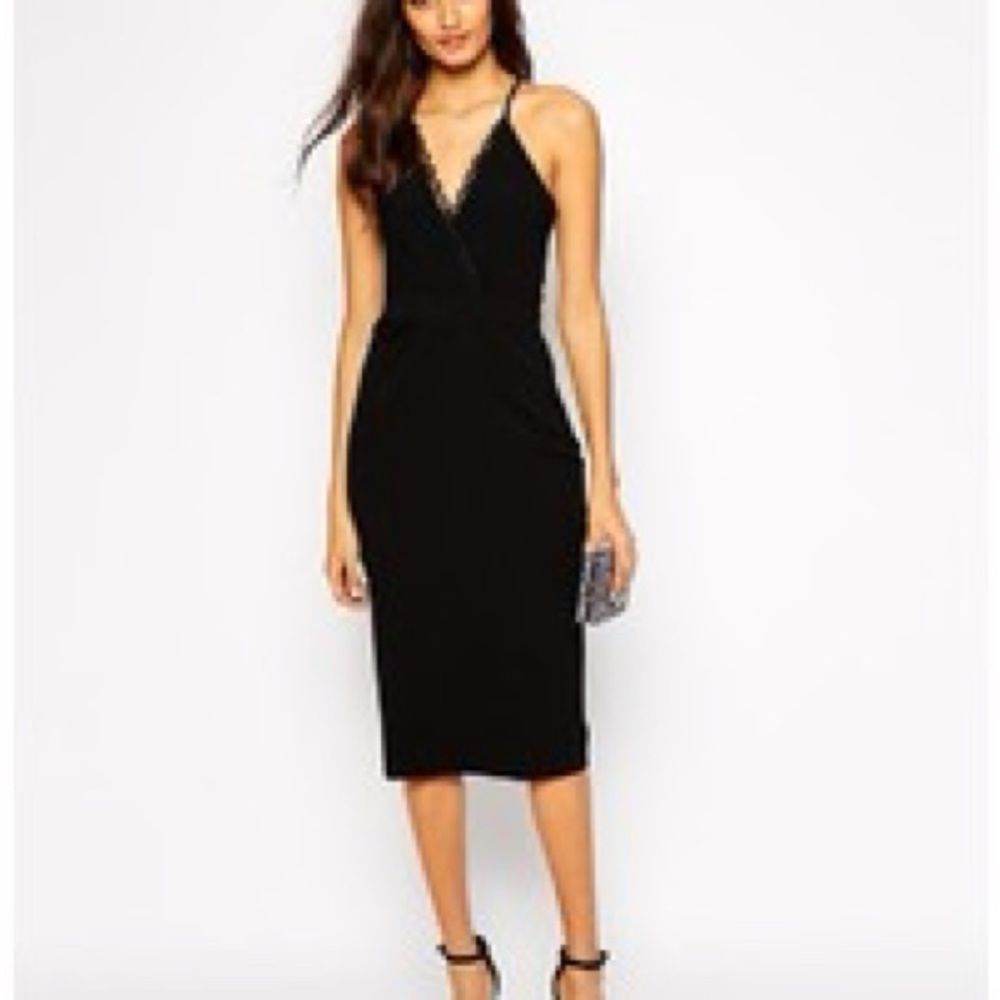 Oh My Love Black Midi Dress with Lace Detail